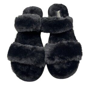 Koolaburra by UGG Black Faux Fur Strappy Sandal Slides Women's Size 9